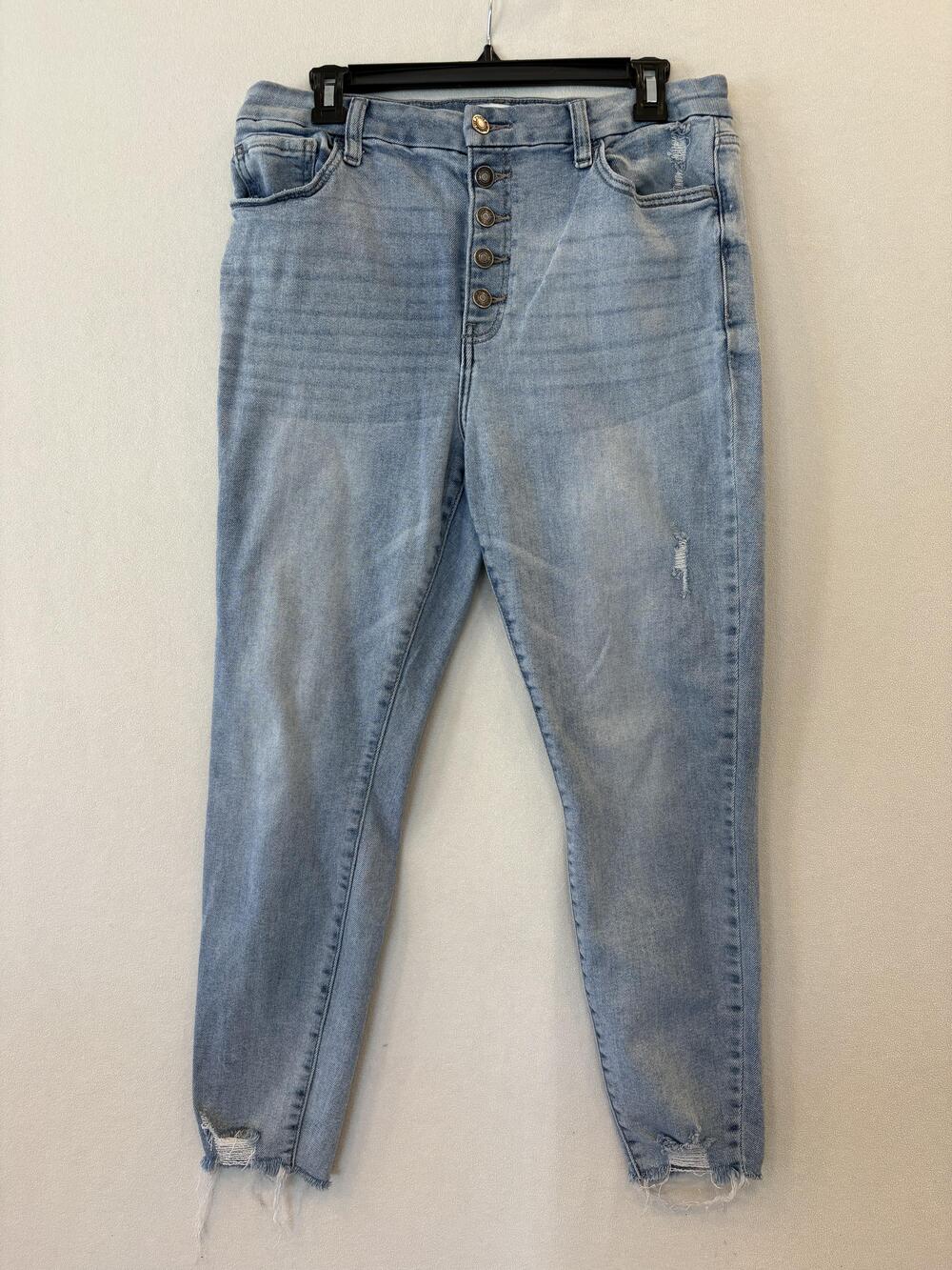 Studio Blue Jeans Womens 32 Blue High Rise Mom Distressed Button Fly Raw Hem